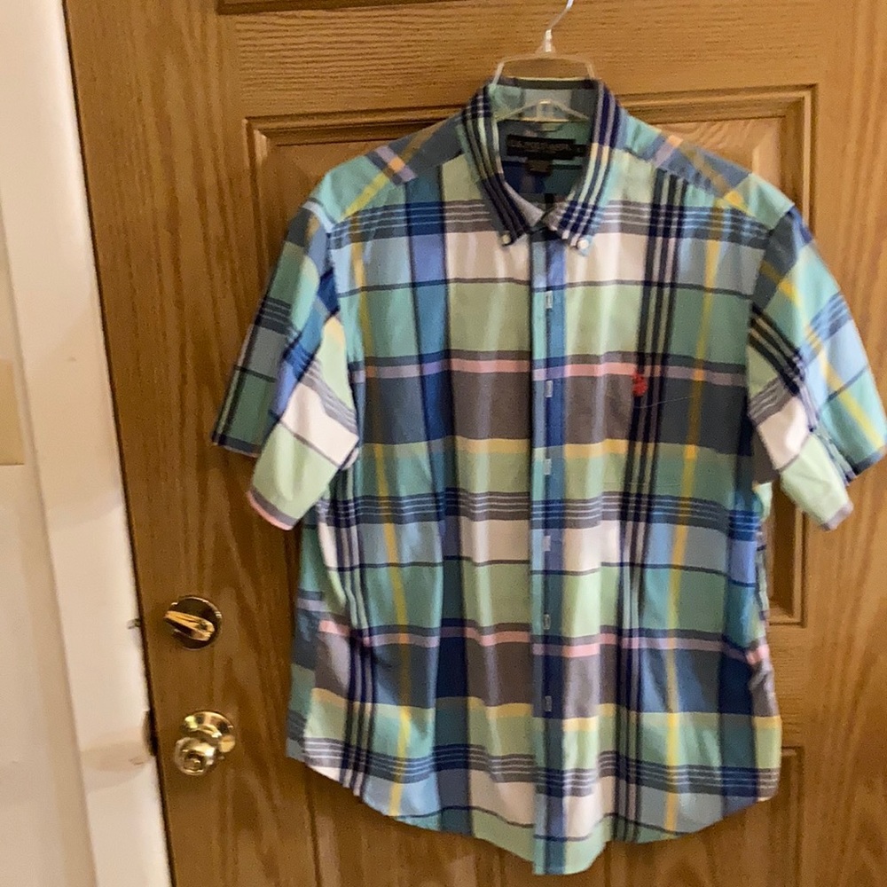 U.S. Polo Association plaid cotton/polyester button down dress shirt